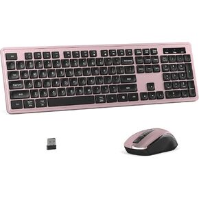 Wireless Keyboard and Mouse Combo, Full-Size 104-Key Office Keyboard with 15 Function Keys, Numeric Keypad, Single USB Receiver, Compatible with PC and Laptop(Pink)