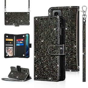Polka dots Wallet Case for Motorola Moto G 5G 2024 with Wrist Strap Shoulder Strap Zipper Flip Purse, Sparkly Credit Card Holder Stand Accessories Cell Phone Cover for G5G G5 Women Men Grey