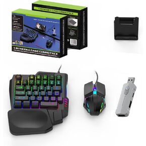 Zunate Half Hand Gaming Keyboard and Combo, Half Hand Gaming Keyboard Set, 4 in 1 Mobile Gaming Keyboard Set with Converter, Adjustable Phone Stand for PC
