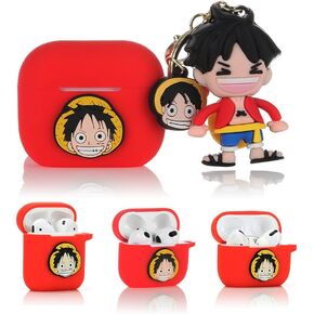 Silicone Case Cute Cover Compatible for Apple Airpods 1,2,3&Pro [Cartoon Series with Keychain Doll] (Airpods Pro, Luffy)