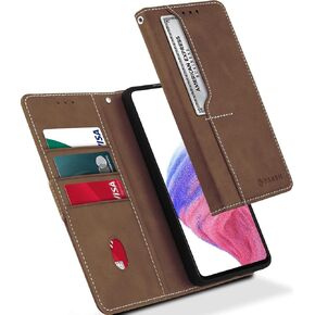 Qoosan Galaxy A53 5G Wallet Case with Card Holder Folding Stand Protective Leather Folio Flip Cover Slim Phone Case for Women Men, Dark Brown