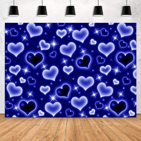 Aperturee Blue Heart Early 2000s Backdrop 7x5ft Valentines Birthday Newborn Baby Shower Kids Love Heart Stars Photography Background Valentines Portrait Photo Booth Studio Shoot Props Party Decoration