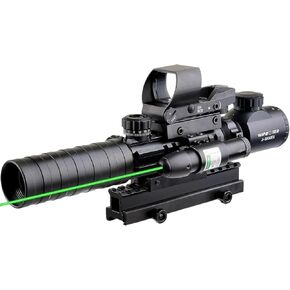 4-in-1 3-9x32EG Red/Green Dot Illuminated Rangefinder Scope, Red Green Dot Sight, Green Laser with Riser Mount fit 20mm Rail