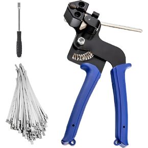 Stainless Steel Cable Tie Gun Kit for Fastening and Cutting up to 12mm Width Cable Ties, includes 100 Pieces Stainless Steel Cable Zip Ties & Zip Tie Release Tool