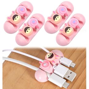 Cable Holder Clips, 4 Pcs USB Cable Organizer Pink Office Anime Desk Accessories Cord Holders for Charging Cables, Desk Wire Holder, Pink Desk Organizers and Accessories for Office and Home (Pink)