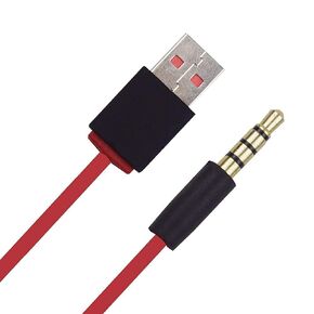 3.5mm Jack to USB Auxiliary Charger Sync Data Transfer Charging Cable Compatible with Beats by Dre Studio Wireless Headphones, Speakers, Tablets, PCs, Sound Box, MP3 Players and More (Red)