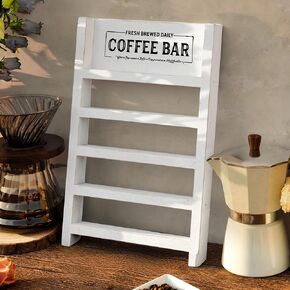 PERFNIQUE K Cup Holder, Farmhouse Pod Holder, Wooden Coffee Pod Ladder for Counter, Rustic Kcup Storage Organizer for Home Kitchen Coffee Bar Table Decor