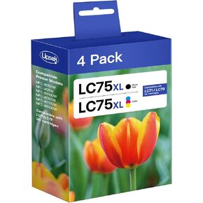LC75 Compatible Ink Cartridge Replacement for Brother LC75/ LC71/ LC79 Ink Cartridge, Use with MFC-J625DW, MFC-J425W, MFC-J6910DW, MFC-J5910DW, MFC-J825DW, (Black, Cyan, Magenta, Yellow)