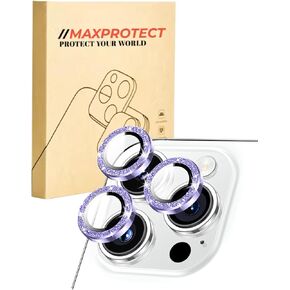 //MAXPROTECT for iPhone16 Pro/IPhone16 Pro Max Premium HD Camera Lens Protector; 9H Hardness Glass; Anti-Fog; Dustproof; Scratch-Resistant; Moisture Resistance; Case Friendly Design, Seamlessly Compatible with All Phone Cases 1 Pack (Glitter Purple, IPhon