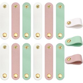 15 PCS Leather Cord Organizer, Reusable cord holder, Phone and Headphone Cord Organizer, Cord Holder for Travel Organizer USB Holder Cord Holder Snap Closure (Colorful)