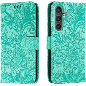 for Samsung Galaxy A14 4G/5G Embossing Wallet Case Kickstand Magnetic Flip Cover Credit Cards Slot with Stand for PU Leather Shockproof Flip Magnetic Case for Samsung A14 (Green)