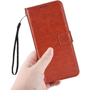 Case for TCL K11, Folio Wallet TCL K11 Cover, Pearly Glossy PU Leather+Full Body TPU Inner | Magnetic Closure Kickstand [3 Card Holder Slots] Shockproof Protective TCL K11 Phone Case -Brown