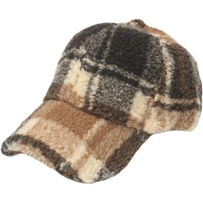 WITHMOONS Winter Warm Check Baseball Cap Faux Lamb Wool Teddy Fleece Adjustable Outdoor Cap YZ10223