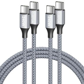 CLEEFUN 240W USB C to USB C Cable 3.3ft, 2-Pack USB C to C Fast Charging Cord Type C Charger for iPhone 16/15 Pro Max Plus, MacBook Pro/Air, for iPad USB-C, Samsung Galaxy S24 S23, Pixel, Switch