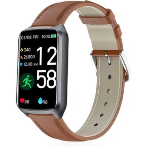 16mm Leather Watch Bands Compatible with FITVII Slim/Amzhero D26 Fitness Tracker,Soft Genuine Leather Replacement Wristband for KALINCO Slim/MorePro HM08 Fitness 1.47 inch Watch for Women Men