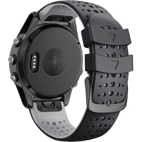 ANCOOL Compatible with Fenix 5/Fenix 6/Fenix 7 Watch Band 22mm Easy-fit Silicone Soft Sport Band Replacment for Fenix 7/6 Pro/Fenix 5 Plus/Fenix 8 47mm/Forerunner 955/965 Smartwatches (Black/Grey)