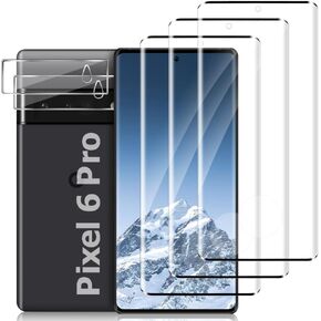 3+2 Pack Pixel 6 Pro Screen Protector +Camera Lens Protector, Ultrasonic Fingerprint 3D Curved 9H Tempered Glass Screen Protector,HD Clear Scratch Resistant For Google Pixel 6 Pro 5G (6.7Inch)
