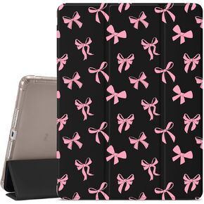 JOYLAND Cute Pink Bow Pattern Case Compatible with iPad 10th Generation 10.9" 2022, Pencil Holder & Clear Transparent Soft TPU Back & Trifold Smart Pad Black Cover for iPad 10th Generation