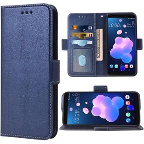 Compatible with HTC U12 Plus Wallet Case Wrist Strap Lanyard Leather Flip Cover Card Holder Stand Cell Accessories Folio Phone Cases for HTC U 12 Plus/HTC U 12 + 2018 Women Men Blue