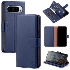 Compatible with Google Pixel 9 5G Wallet Case with Card Holder,Women Men RFID Blocking PU Leather Flip TPU Protective Cover Credit Card Slots,Phone Case for Pixel 9 Pro 6.3",Dark Blue