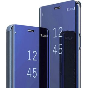 S25+ Plus Case Compatible with Samsung Galaxy S25+ 5G Cell Phone Case with Kickstand, PU Leather, Clear View Mirror Flip Cover Shockproof Protective Cover for Samsung S25 Plus, 2025 (Blue)