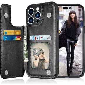 Tekcoo Wallet Case Compatible for iPhone 14 Pro Max | 2022 | 6.7 inch Minimalist Luxury PU Leather ID Cash Credit Card Holder Slots Magnetic Closure Kickstand Folio Flip Slim Protective Cover - Black