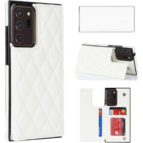 Asuwish Phone Case for Samsung Galaxy Note 20 Ultra 5G Wallet Cover with Screen Protector and RFID Card Holder Stand Cell Note20 Plus Notes 20Ultra Note20+ U + 20+ Twenty Not S20 Women Men White