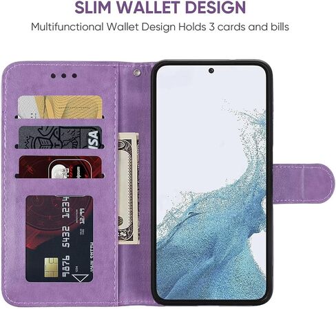 Case for Galaxy S23 Case, Samsung S23 SM-S911U Wallet Case with Tempered Glass Screen Protector, Flower Leather Flip Credit Card Holder Stand Phone Cover Cases for Samsung Galaxy S23 Purple in Kuwait