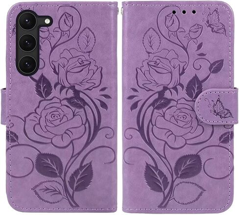 Case for Galaxy S23 Case, Samsung S23 SM-S911U Wallet Case with Tempered Glass Screen Protector, Flower Leather Flip Credit Card Holder Stand Phone Cover Cases for Samsung Galaxy S23 Purple in Kuwait