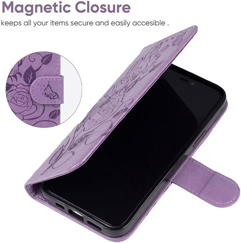 Case for Galaxy S23 Case, Samsung S23 SM-S911U Wallet Case with Tempered Glass Screen Protector, Flower Leather Flip Credit Card Holder Stand Phone Cover Cases for Samsung Galaxy S23 Purple in Kuwait