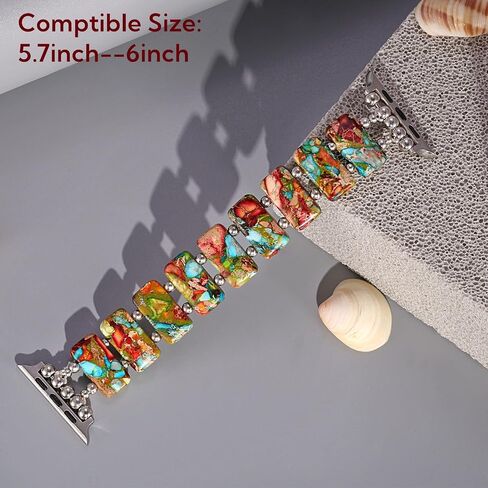 Natural Stone boho Loop Compatible with Apple Watch 38/40/41/42/44/45/49mm Women,Western Handmade Elastic Beaded Bracelet Strap for iwatch Series 9/8/7/6/SE/Ultra in Saudi Arabia
