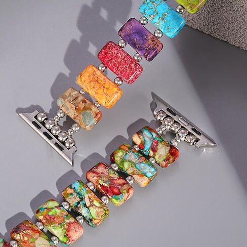 Natural Stone boho Loop Compatible with Apple Watch 38/40/41/42/44/45/49mm Women,Western Handmade Elastic Beaded Bracelet Strap for iwatch Series 9/8/7/6/SE/Ultra in Saudi Arabia