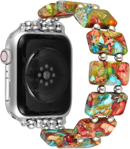 Natural Stone boho Loop Compatible with Apple Watch 38/40/41/42/44/45/49mm Women,Western Handmade Elastic Beaded Bracelet Strap for iwatch Series 9/8/7/6/SE/Ultra in Saudi Arabia