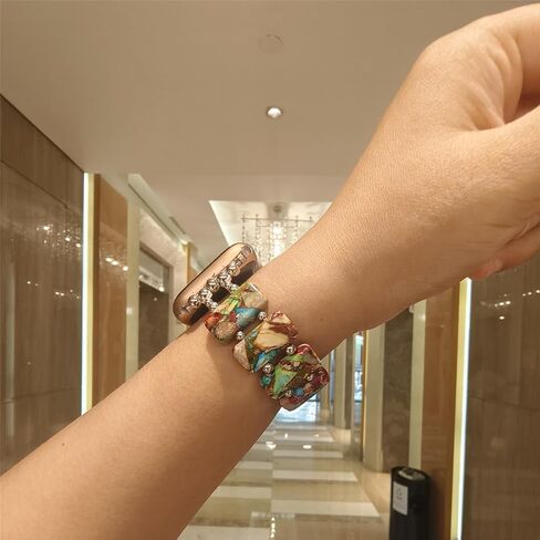 Natural Stone boho Loop Compatible with Apple Watch 38/40/41/42/44/45/49mm Women,Western Handmade Elastic Beaded Bracelet Strap for iwatch Series 9/8/7/6/SE/Ultra in Saudi Arabia