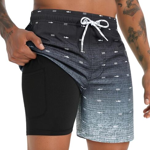zeetoo Mens Swim Trunks with Compression Liner 5.5" Inseam Quick Dry Board Shorts Swim Shorts in Kuwait