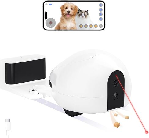 Cat Camera, Moving Pet Camera Robot with Phone App, Pet Camera Treat Dispenser, Pet Camera Indoor, Dog Camera with Night Vision, Two-Way Audio and Video, Self-Charging Version (2.4G Wi-Fi only) in Saudi Arabia