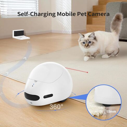 Cat Camera, Moving Pet Camera Robot with Phone App, Pet Camera Treat Dispenser, Pet Camera Indoor, Dog Camera with Night Vision, Two-Way Audio and Video, Self-Charging Version (2.4G Wi-Fi only) in Saudi Arabia