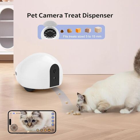 Cat Camera, Moving Pet Camera Robot with Phone App, Pet Camera Treat Dispenser, Pet Camera Indoor, Dog Camera with Night Vision, Two-Way Audio and Video, Self-Charging Version (2.4G Wi-Fi only) in Saudi Arabia