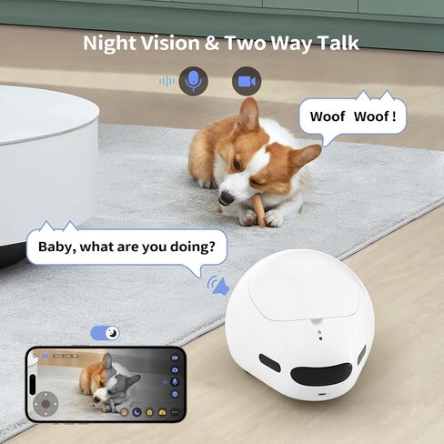 Cat Camera, Moving Pet Camera Robot with Phone App, Pet Camera Treat Dispenser, Pet Camera Indoor, Dog Camera with Night Vision, Two-Way Audio and Video, Self-Charging Version (2.4G Wi-Fi only) in Saudi Arabia