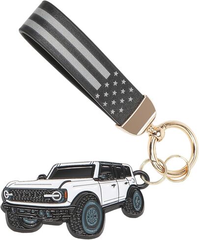 Bronco Keychain with American Leather Flag Metal Keychain Bronco Accessories in Saudi Arabia