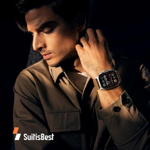 أحزمة جلدية من Suitisbest متوافقة مع Apple Watch Ultra Band 49 مم 45 مم 44 مم 42 مم للرجال، حزام من الجلد الأصلي المحبب مع خطاف على شكل حرف S لسلسلة iWatch Ultra SE 9 8 7 6 5 4 in Kuwait