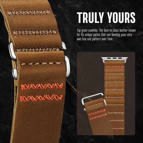 أحزمة جلدية من Suitisbest متوافقة مع Apple Watch Ultra Band 49 مم 45 مم 44 مم 42 مم للرجال، حزام من الجلد الأصلي المحبب مع خطاف على شكل حرف S لسلسلة iWatch Ultra SE 9 8 7 6 5 4 in Kuwait