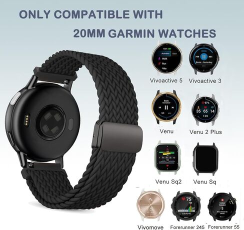 نطاقات ساعة مضفر متوافقة مع Garmin Vivoactive 5/ Vivoactive 3،20mm حلقة مغناطيسية نايلون النايلون in Kuwait