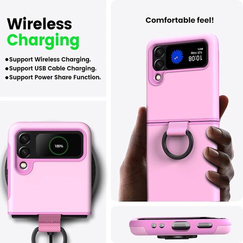 Samsung flip 3 case with Ring Holder-Shockproof Cover for Samsung Galaxy Z Flip 3 5G (Pink) in Saudi Arabia