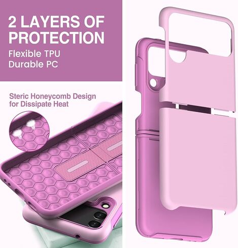 Samsung flip 3 case with Ring Holder-Shockproof Cover for Samsung Galaxy Z Flip 3 5G (Pink) in Saudi Arabia