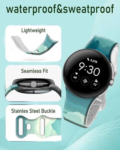 Compatible with Pixel Watch 2/1 Band for Women Men,Soft Silicone Waterproof Sport Replacement Strap for Pixel Watch 2 2023/ Pixel Watch 2022 Accessories in Saudi Arabia