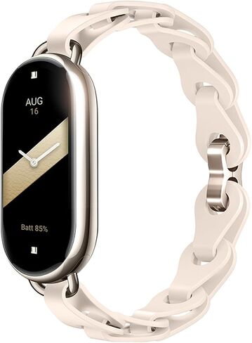 PINHEN Silicone Strap Compatible with Xiaomi Smart Mi Band 8 - Ring Buckle Adjustable Watch Bracelet Stylish Design Straps for Women Mi Band 8 Wristband in Kuwait
