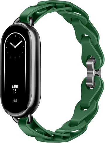 PINHEN Silicone Strap Compatible with Xiaomi Smart Mi Band 8 - Ring Buckle Adjustable Watch Bracelet Stylish Design Straps for Women Mi Band 8 Wristband in Kuwait