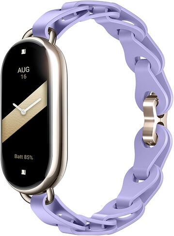 PINHEN Silicone Strap Compatible with Xiaomi Smart Mi Band 8 - Ring Buckle Adjustable Watch Bracelet Stylish Design Straps for Women Mi Band 8 Wristband in Kuwait