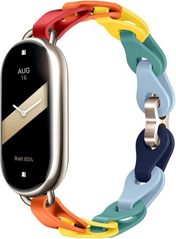 PINHEN Silicone Strap Compatible with Xiaomi Smart Mi Band 8 - Ring Buckle Adjustable Watch Bracelet Stylish Design Straps for Women Mi Band 8 Wristband in Kuwait